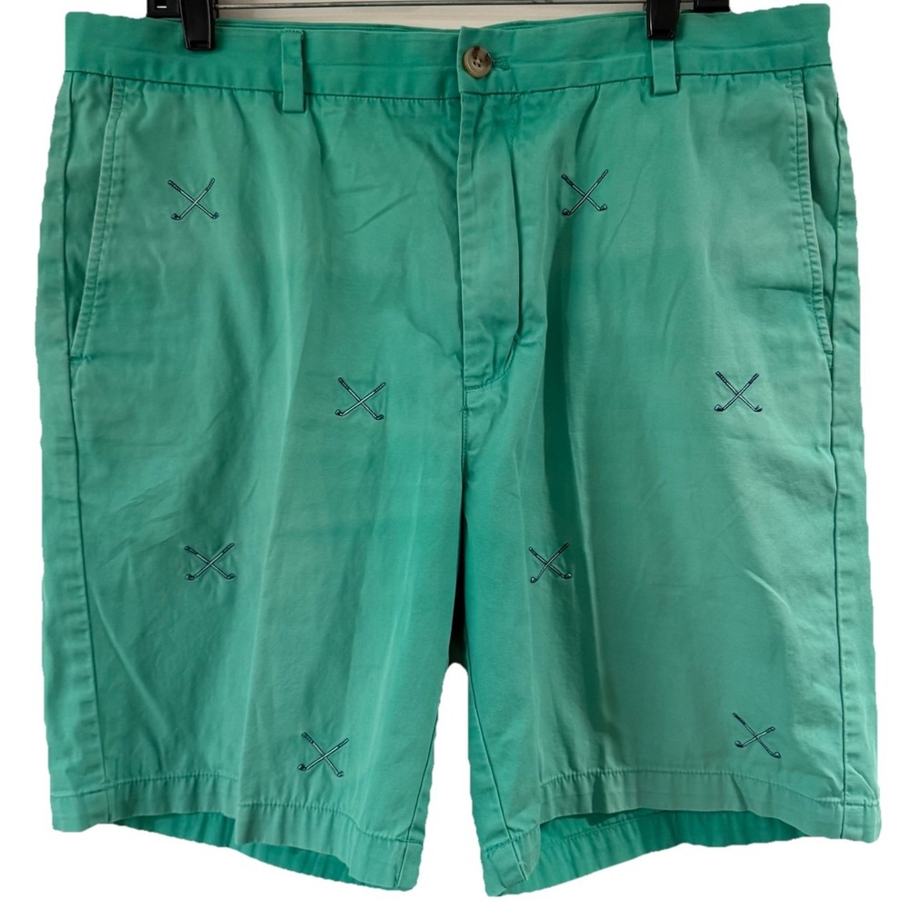 Vineyard Vines Breaker Shorts Mens 38 Green Embroidered Golf Club All Over Print
